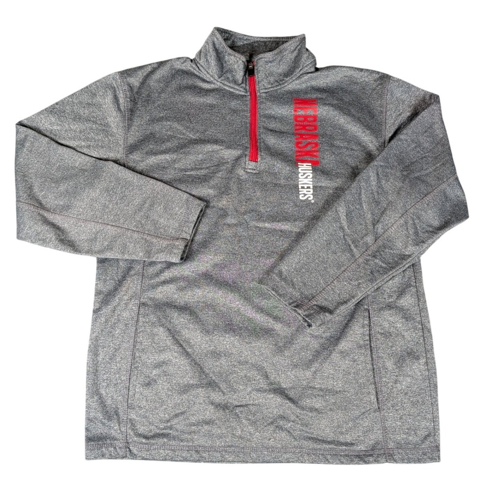 Section 101 Majestic Nebraska Huskers Quarter Zip Pullover Gray Heathered
